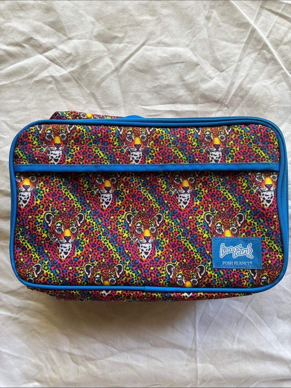 Posh Peanut Multicolor Leopard Print Kids Lunch Tote with Blue Trim LISA FRANK